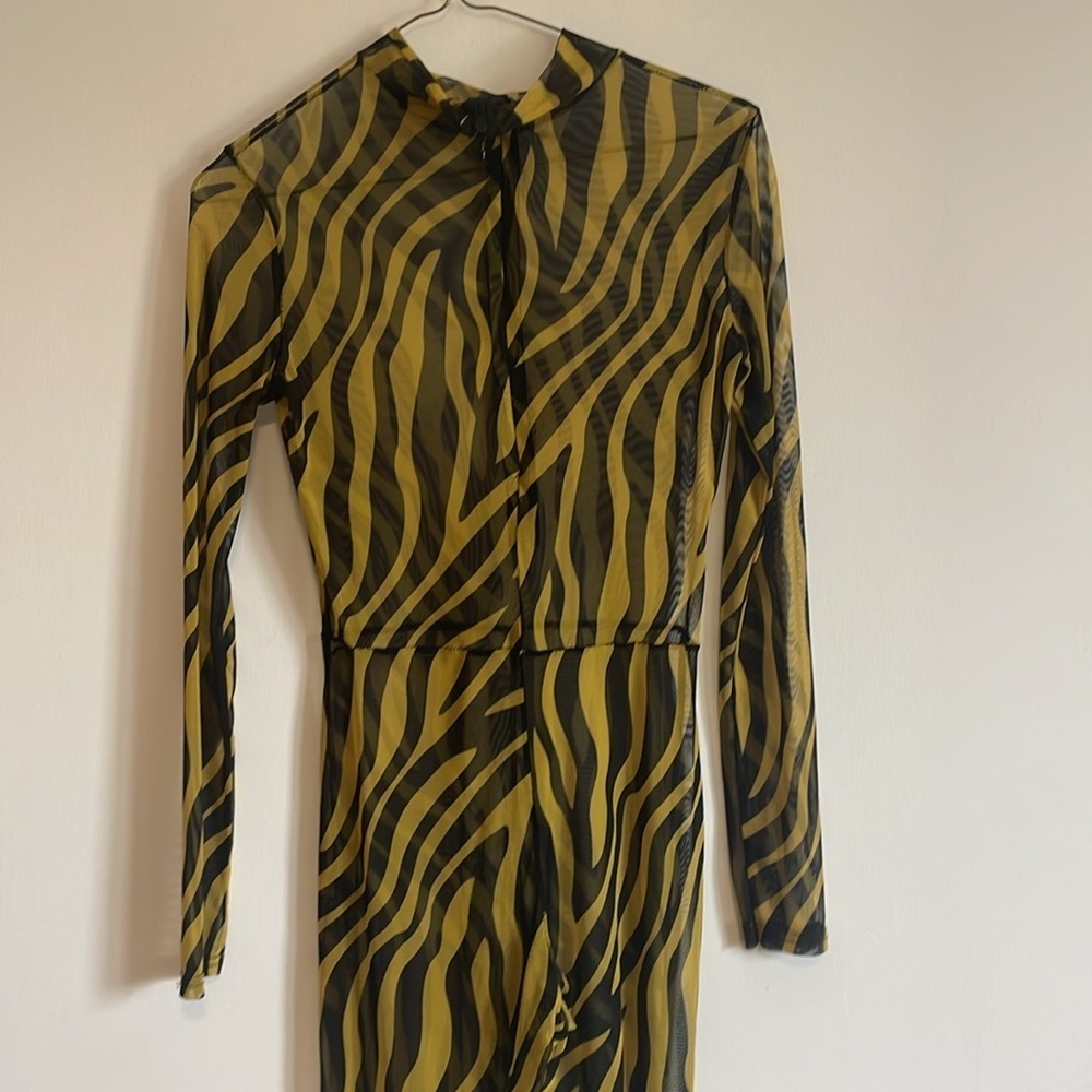 Zebra Print Bodysuit Mesh Jumpsuit PLT PrettyLittleThing 4 Yellow Animal Edgy